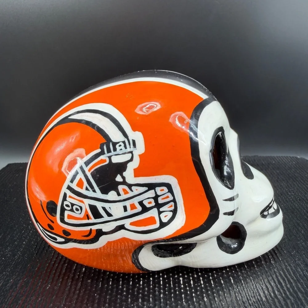 Cleveland Browns Sugar Skull Day‎ of the Dead Ceramic Figurine Orange Brown 4in